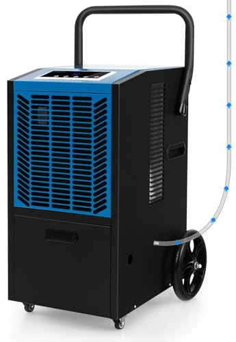 RELAX4LIFE Deumidificatore Commerciale 66L/giorno, Adatto fino a 418㎡, Deumidificatore Portatile, Timer 24H, Pratiche Ruote e Maniglie, per Cantine, Magazzini, Fabbriche (Blu | 66L/Giorno)