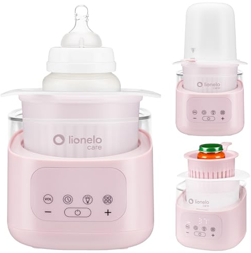 LIONELO Thermup 4.0 Flaskvärmare & Sterilisator 6-i-1 | 400 W Babyflaskvärmare med Uttagbar Behållare | Snabb Uppvärmning, Upptining & Varmhållning | 25–100°C | Pekskärm, Nattlampa, Auto-Off | Rosa