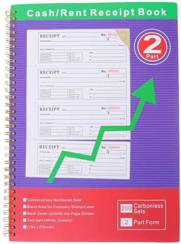 Artibetter 200 Ensembles Carnet de Reçus, Livre de Caisse des Reçus, 1,12x0,79, Papier et Métal, Gestion Financière, Archivage Sécurisé, pour Entrepôts et Réunions, Commerçants