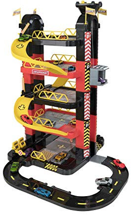 Teamsterz 5-stöckige Turmgarage mit 15 Druckgussautos| Parkgarage für Kinder, Spielset mit Autorampen, Arbeitsaufzug, Hubschrauberlandeplatz, Parkbuchten und Barrieren mit Autostarter