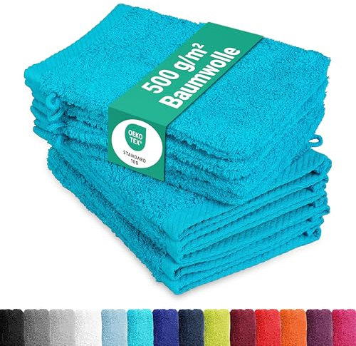 BaSaTex - 10er Pack Waschlappen Gesicht Set - Frottee Seiftücher mit Aufhängeschlaufe aus weicher Baumwolle in 15x21cm - Gästetücher Öko-Tex Made in Green Zertifiziert - Türkis