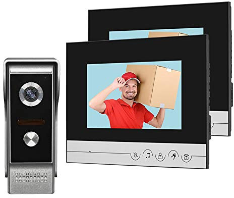 HFeng - Sistema de intercomunicación de vídeo (2 monitores de vídeo de 7 Pulgadas, Pantalla Clara para el hogar Video Puerta Bell cámara visión Nocturna MAX a 100 Metros