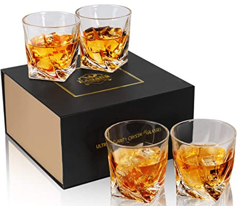KANARS Bicchieri Whisky, Bicchiere Cocktail e Whiskey Cristallo, 300ml, Set di 4 Pezzi, Bellissimo Regalo