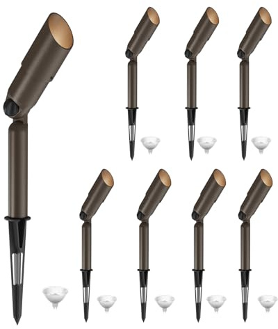GOODSMANN Landscape Lighting Low Voltage Spotlight 20 Watts Halogen Landscape Lights with Metal Stake and Connector 176 Lumens 3000K for Outdoor Lighting Pathway Lawn Garden (8 Pack) 9920-9603-08