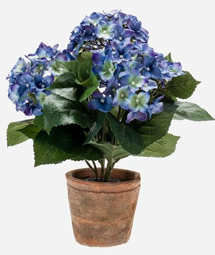 artplants.de Hortensia, Bleu, 35cm | en Tissu LAIDA en Pot en Terre Cuite - Fausse Fleur/Faux Hortensia