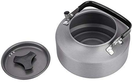 Keenso 1.1L Aluminium Teekanne Camping Teekanne über dem Feuer Herd Teekanne Kessel Kaffee Teekanne für Camping Wanderküche(Schwarzer Griff)