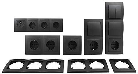 MC POWER - FLAIR - Wand Steckdosen und Schalter Set | Wohnlandschaft | 20-teilig | anthrazit, matt