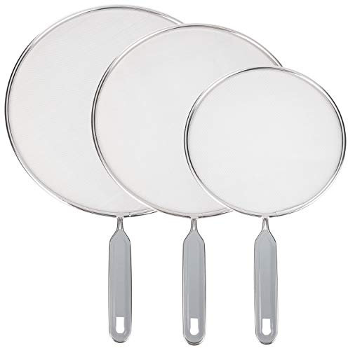 ONVAYA® Pfannenspritzschutz | 3-TLG. Set | ∅ 20-29 cm | rostfreier Edelstahl | Spritzschutz Pfannen | Fettspritzschutz