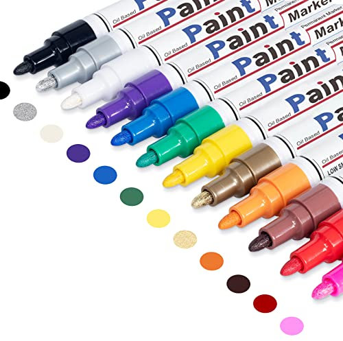 Paint Pens Paint Markers on Almost Anything Never Fade Quick Dry and Permanent, Oil-Based Waterproof Paint Marker Pen Set for Rocks Painting, Wood, Fabric, Plastic, Canvas, Pumpkins, Mugs, DIY Craft