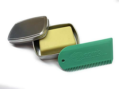 Eco Surf Board Wax, Comb, Storage Tin & Sticker 100% Reclaimed Marine Waste Plastic (Surf Green)