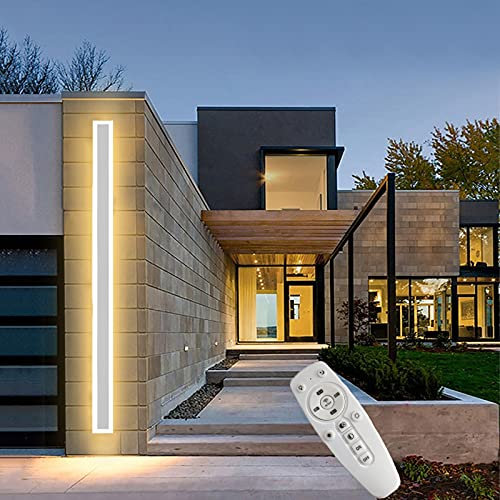 LED Weiß Wandlampe Aussen Innen Dimmbar mit Fernbedienung Außenwandlampen Modern Wasserdichte IP65 Wandlampen Badlampe Wohnzimmer Schlafzimmer Flur Wandbeleuchtung 2700K - 6500K Aussenlampe,150cm 78w