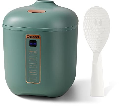 CHACEEF Mini Rice Cooker 2 Cups Uncooked, 1.2L Rice Cooker Small, Portable Non-Stick Small Travel Rice Maker, BPA Free, Smart Control Multifunction Cooker with 24 Hours Timer Delay & Keep Warm Function, Green