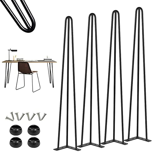 DICN 86cm/ 34Inch Metal Steel Hairpin Legs, 4x Retro Classic Style Cabinet Legs Stool Legs for Coffee Shop, Art Galleries, Art Shops and Studios (Comes with Screws and Floor Protectors)