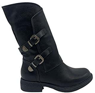 STILL Stivale Donna Scarpe Stivaletto con Fibbia Laterale Zip Cerniera Biker Motociclista Stivali Inverno Nuovi 37 Nero