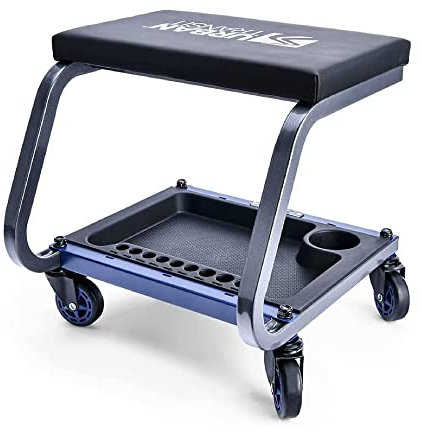 URBANTRANSIT Fastback Shop Hocker – Rollhocker für Garage und Werkstatt, mit Organizer-Tablett und Becherhalter, 7,6 cm große Premium-Rollen