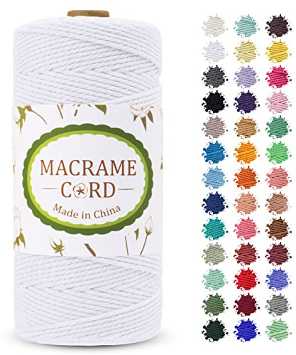 LEREATI Corda Macrame 2mm x 200m, Filo Macrame Cordoncino Cotone Naturale Spago Colorato, Cordino per Borse Uncinetto, Arazzo da Parete, Fai da Te Artigianato, Decorazioni (Bianco)