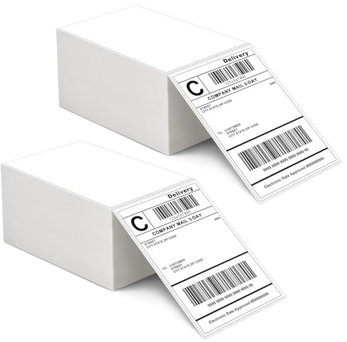L LIKED 1000 Pack 4x6 Inch (101x152mm) Fanfold Direct Thermal Labels - 2 Stacks of 500, Permanent Adhesive, Shipping Labels - Compatible with Rollo, Zebra & Most Thermal Printers