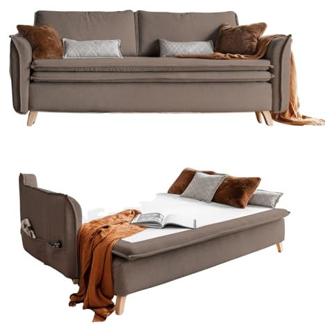 MIUFORM Charming Charlie Slim, 3 Sitzer Sofa mit Schlaffunktion, Taupe | Schlafsofa mit Bettkasten und Bettfunktion, 225x90x85cm, Couch mit Schlaffunktion, Schlafsofa Klappbar, Sofa 3 Sitzer