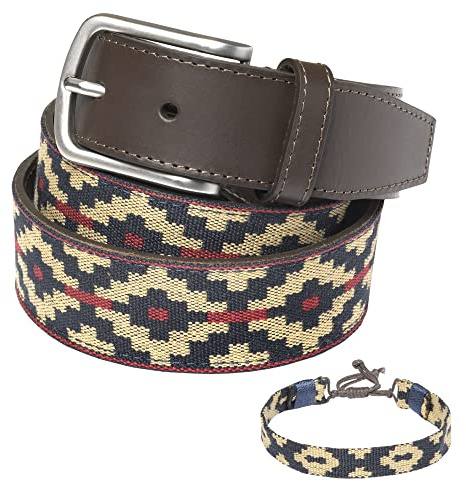 PELPE Argentinischer Ledergürtel mit passender Schnur und Lederarmband. Auf Leder gestickter Gürtel für Männer und Frauen