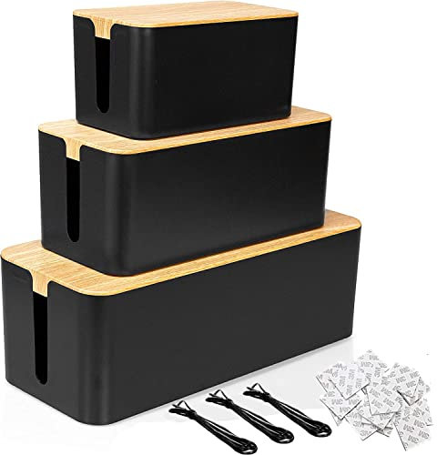 SENENQU Set da 3 Scatola Porta Cavi Nera, Grande Organizer per Scatola Nascondi Cavi, Protezioni Scatola Per Cavi di gestione dei cavi Organizza il cablaggio del computer, i cavi sciolti