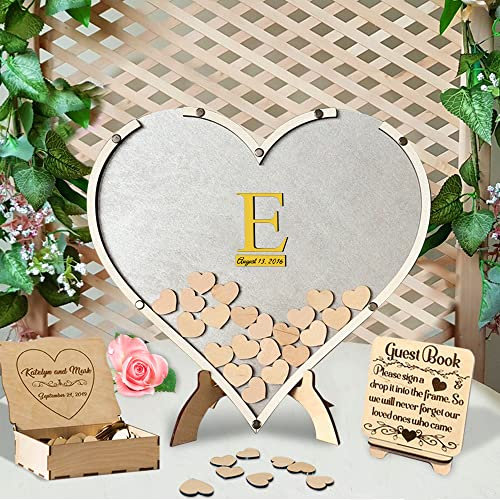 Personalisiertes Gästebuch Hochzeit mit 30-100 Holzherzen Holzherz Hochzeit Gästebuch Hochzeit Drop Box Herz Rustikales Gästebuch Schild Hochzeit Dekoration,Herz-Hellgrau