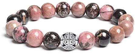 MetJakt Natural 8mm piedras preciosas Curación Crystal Stretch moldeado pulsera brazalete con plata de ley 925 doble felicidad colgante (Rodonita)