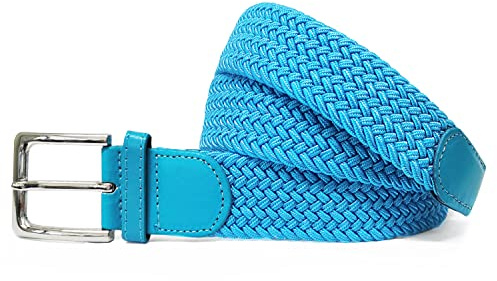 Gloop Unisex elastiskt tygbälte flätat stretchbälte stretchigt bälte för kvinnor och män bredd ca 3,5 cm, Himmelsblå, Gesamtlänge 105cm