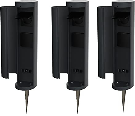 Novatool 3x Steckdosenturm 2-fach außen Anthrazit rund mit Blende IP44 mit Erdspieß Steckdose Aussen Gartensteckdose Outdoor Steckdosesäule Garten Steckdosenturm