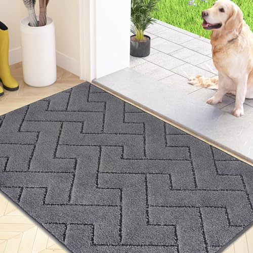 FCSDETAIL Dirt Trapper Indoor Door Mat 50 x 80 cm, Machine Washable Entrance Rug, Super Absorbent Dog Doormat, Non-slip Inside Floor Mat for Entryway, Muddy Shoes & Paws