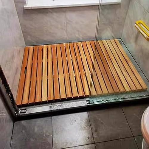 RENLXFI Holz Bad Matte wasserdicht, Dusche Matten für Bad rutschfest, für innen/außen/Badewanne/Toilette, Bodenmatte Bad, 20 25 27 31 35 Zoll lang (Size : 21.6inx23.6in/55x60cm)