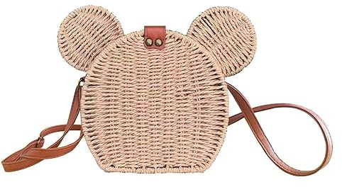 EXIGENT Kawaii PANDA Rattan Straw Shoulder Crossbody Bag Purse Cute Women's Handbag, Straw_m
