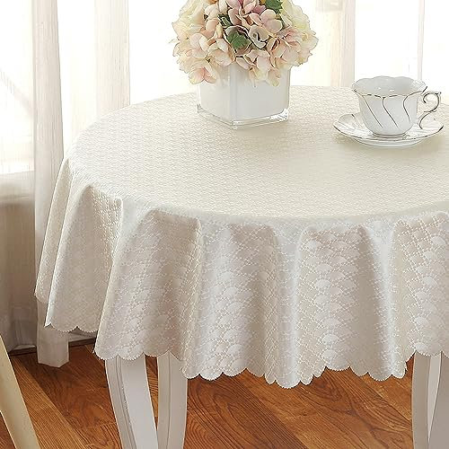 XQSSB Tischdecke Tischwäsche Anti Heißverschleißfest Lotuseffekt Tischtücher mit Zarten Pastelltönen D Weiß 120cm Runder Durchmesser