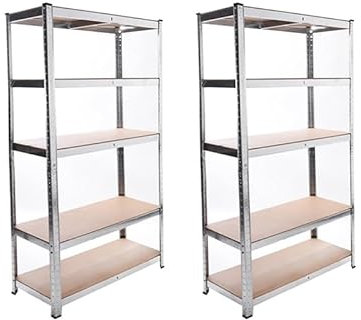 Panana Lot de 2 Étagères de Rangement à 5 Niveaux, Rayonnage Metallique, Planches Réglables, Style Industriel pour Garage Atelier Cuisine Salon (Argent, 30 x 70 x 150 cm)