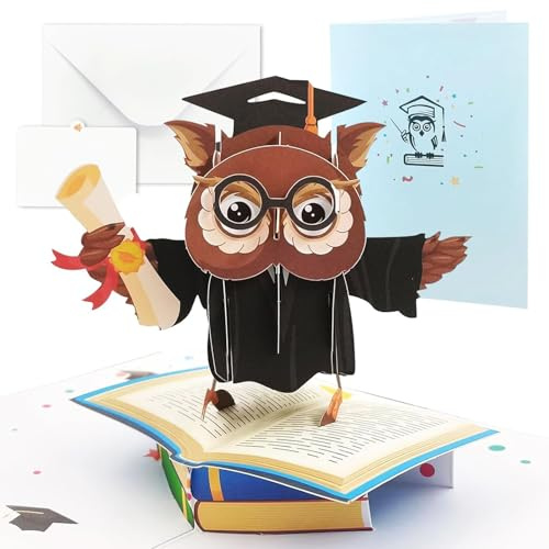 3D Glückwunschkarte zur Prüfung, Glückwunschkarte zum abschlussfeier | Eule Glückwunschkarte,Bestandene Prüfung Klappkarte,3D Pop Up Karte für Abitur,Bestandenes Examen, Bachelor, Master