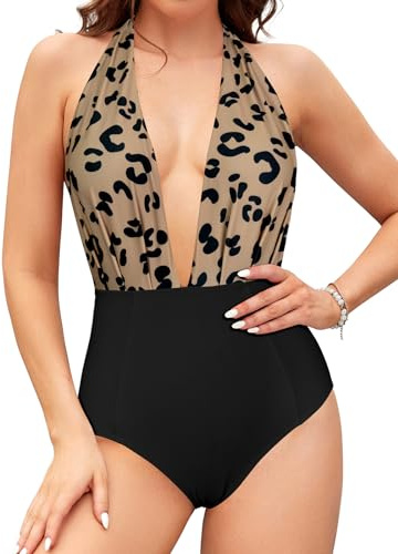 SHEKINI - Bañador de una pieza para mujer, de espalda descubierta, monokini, con sujeción al cuello, con escote profundo en V, para la playa, L