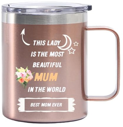 Coolparty 12oz Travel Mug Gift Ideas for Mum Mother's Day, Best Mom Ever Novelty Gifts for Mum, Stainless Steel Vacuum Insulated Tea Coffee Water Cup Mug with Handle Present