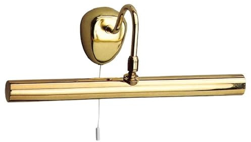 Britalia Polished Brass Vintage Switched Swan Neck Picture & Mirror Light | Adjustable Head | 36cm Width | On Off Pull Cord Operated | 2 x E14 Lamp Bulbs Required | Art & Mirror Lighting
