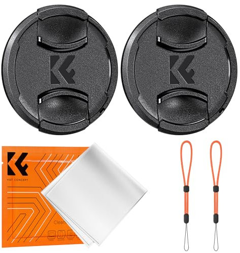 K&F Concept 55mm Front Lens Cap Cover 2 Pack, 5-in-1 Snap-on Lens Cover with 2 Anti-Loss Keeper and 1 Microfiber Cleaning Cloth, Compatible with Canon Nikon Sony Camera Lenses with 55mm Filter Thread