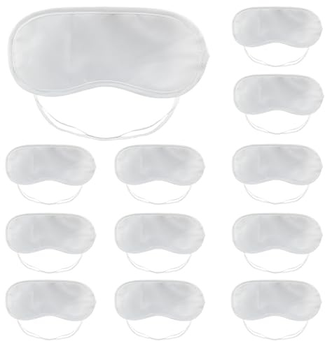 Coufce Satin-Schlafmaske, Augenmaske, Schlafmaske, Augenbinde, Männer und Frauen, Nacht-Augenschatten, Reisen, Nickerchen, Teambuilding-Spiele, Weiß, 12 Stück