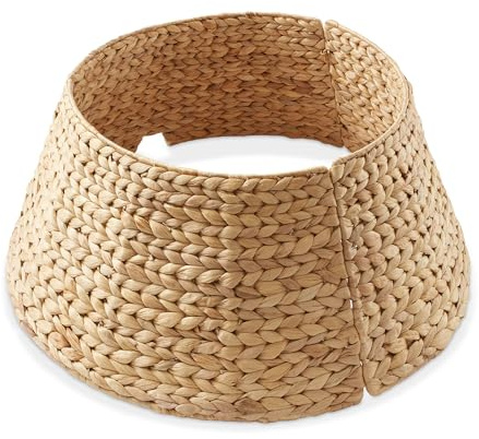 Casafield 24-Inch Water Hyacinth Christmas Tree Collar, Woven Tree Base Cover with Cord Cut Out, Natural