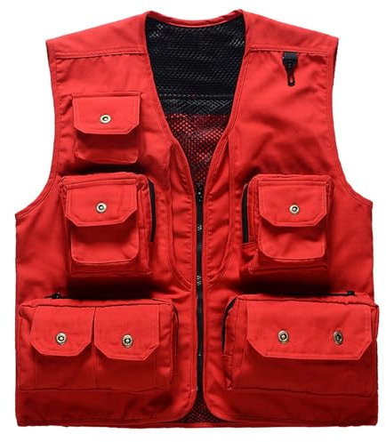 KBOPLEMQ Funktionsweste Herren Outdoor Weste Ärmellose Anglerweste mit Mehreren Taschen Baumwolle Freizeit Jagd Weste Camping Wander Weste Jacke Reporterwesten Herren Multifunktionsweste