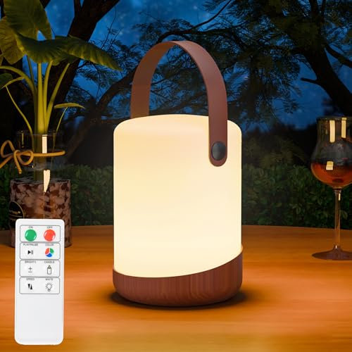 RWWR Lámpara de Mesa Solar LED Recargable 2 en 1 Lámpara de Mesa Inalámbrica Control Remoto 8 Color luz Ajustable ip44 para Balcones Jardines Campamento Terraza (D)