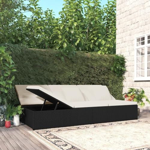 LAPOOH Sonnenliege mit Auflagen Poly Rattan Schwarz, Gartenliege, Liegestuhl, Sonnenstuhl, Sonneninsel Outdoor, Liegen, Gartenmöbel, Bäderliege, Relaxliege - 317238