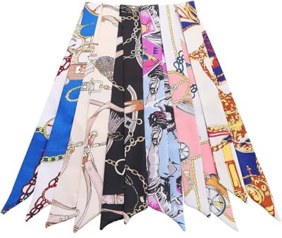 IPNSDON Paquete de 6 Bufandas de Seda para Mujer, Bufandas de Cinta de diseño Mixto, Bufandas Elegantes para Hermosos Bolsos, Correas de Hombro para Mujer