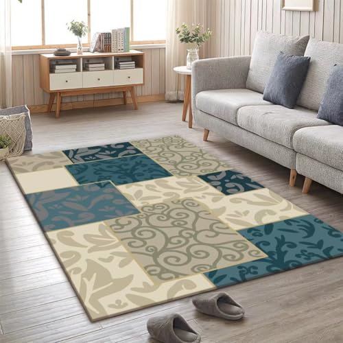 Kunsen 160X200CM Teppich Nach Maß Abstrakt, minimalistisch, rutschfest, schmutzabweisend Korridor, waschbar Schlafzimmer Quadratisch Mehrfarbig Niederflor-Teppich Bodenschutzmatte