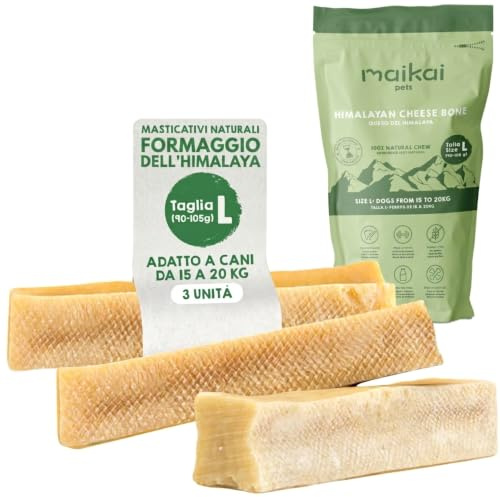 MAIKAI Packung 3 Kauknochen für Hunde L – Käse aus Yakmilch – Hartkäse Kauartikel für Zahnpflege – Langlebiger Kaustab