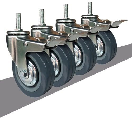 IMUNKT Roulette Pivotantes De 75/100mm, Tige Filetée M10/M12, roulettes pour Meubles, Table De Travail, roulettes Charge Lourde avec Freins (Lot De 4)(with Brake,4in-M10*30)