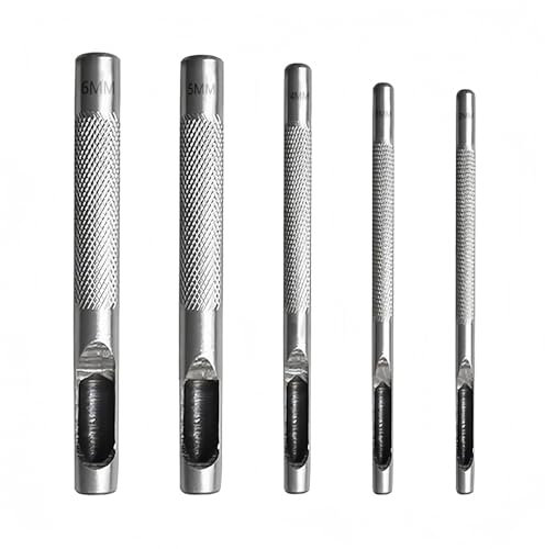 HNGUSNHOP 5-Piece Leather Hole Punch Tool - 2-6mm Oval Gasket Punch for Watch Strap, Canvas & Gasket Belt