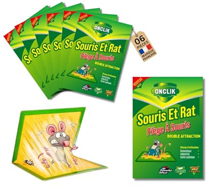 ONCLIK Piège à Souris et Rats à Colle Puissante, Plaque Collante, sans Poison, Lot de 6 Pièces pour Souris et Petits Rongeurs