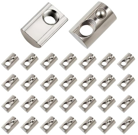 Wjelet 30 Stück Nutensteine M8 40-Serie vernickelt mit Zentrierung Steg | Kohlenstoffstahl Gleitmutter mit Federkugel für CNC & 3D-Drucker, passend für europäische Aluprofil-Extrusionsschlitz.